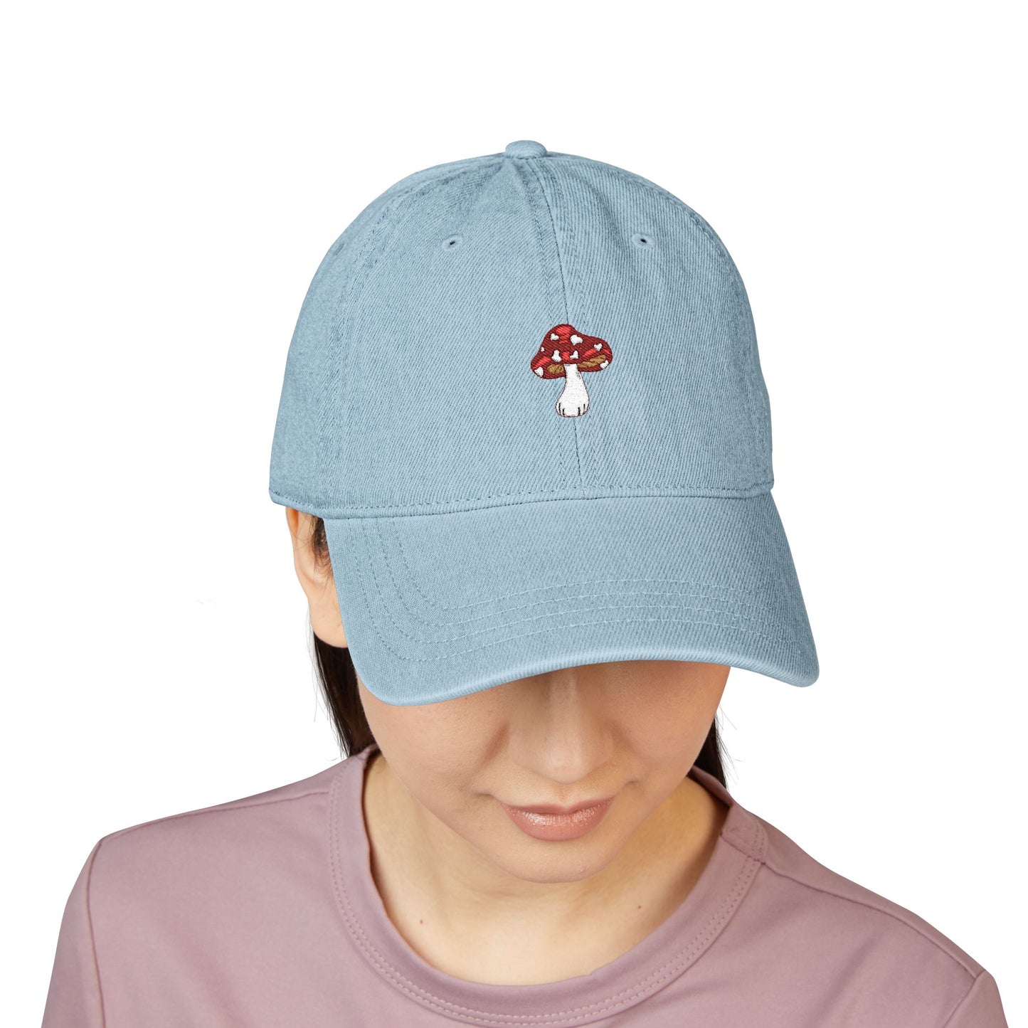 Denim Embroidered Mushroom Hat