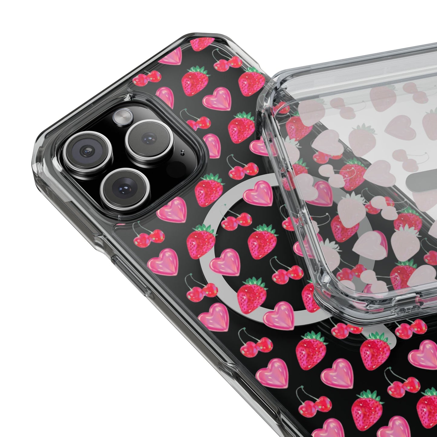 Cute Strawberry Heart Clear Magnetic Impact Case