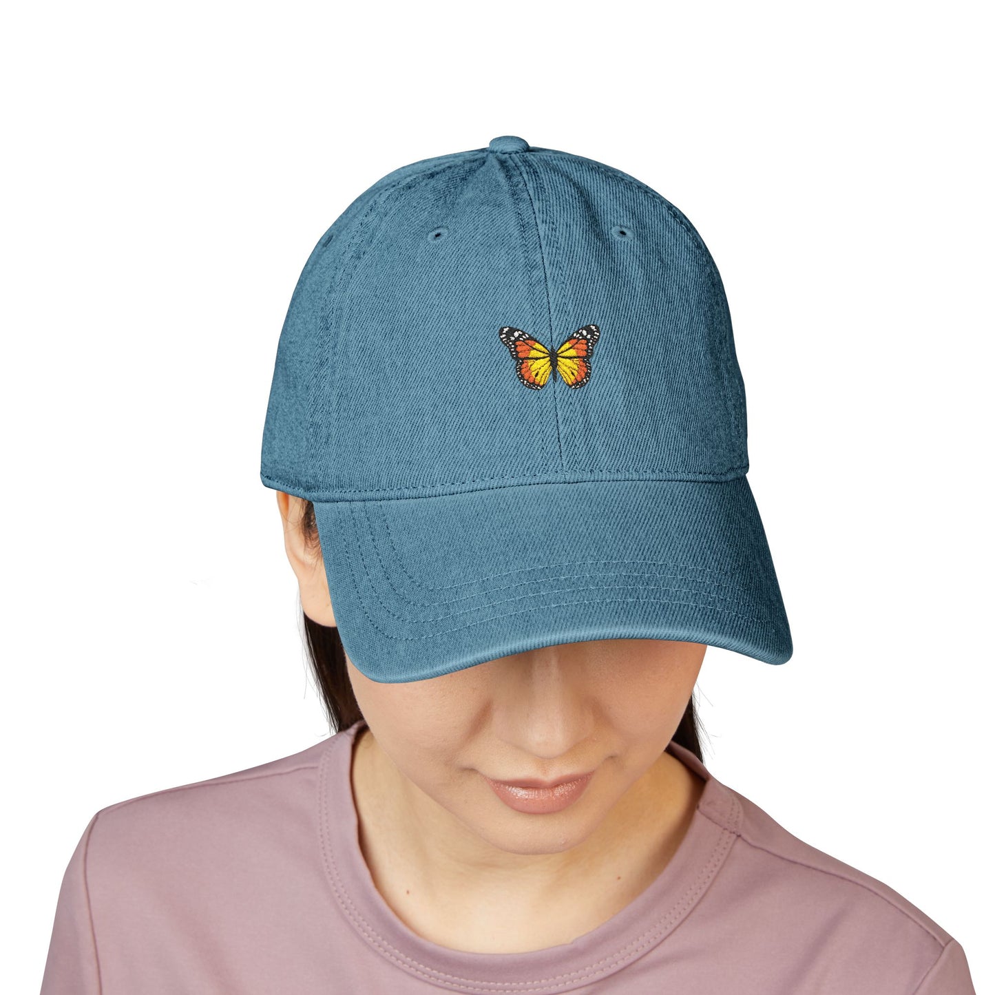 Monarch Butterfly Embroidered Denim Hat