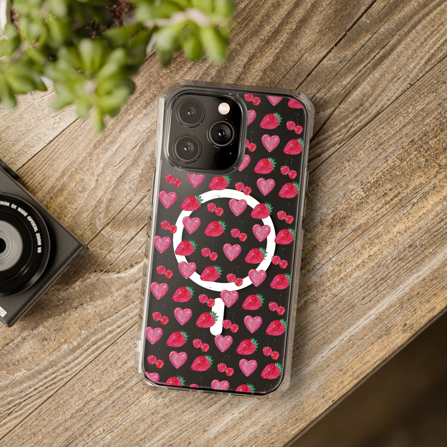 Cute Strawberry Heart Clear Magnetic Impact Case