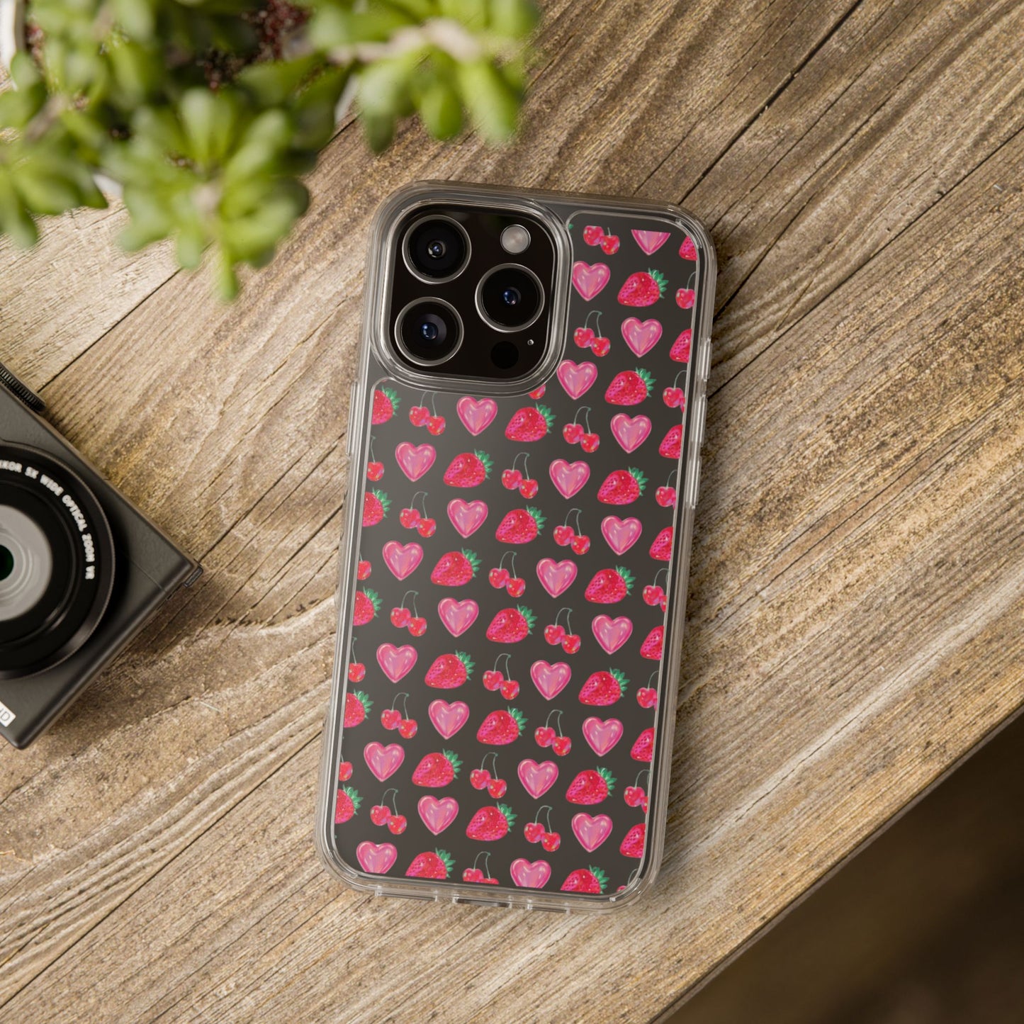 Cute Strawberry Heart Clear Phone Case