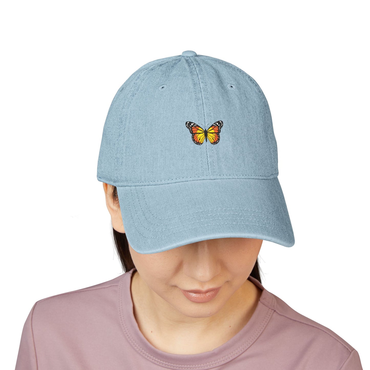 Monarch Butterfly Embroidered Denim Hat