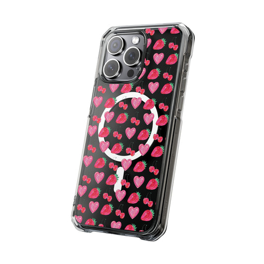 Cute Strawberry Heart Clear Magnetic Impact Case