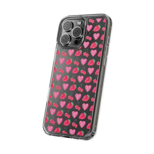 Cute Strawberry Heart Clear Phone Case