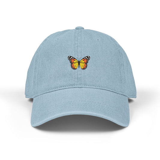 Monarch Butterfly Embroidered Denim Hat