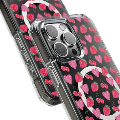 Cute Strawberry Heart Clear Magnetic Impact Case