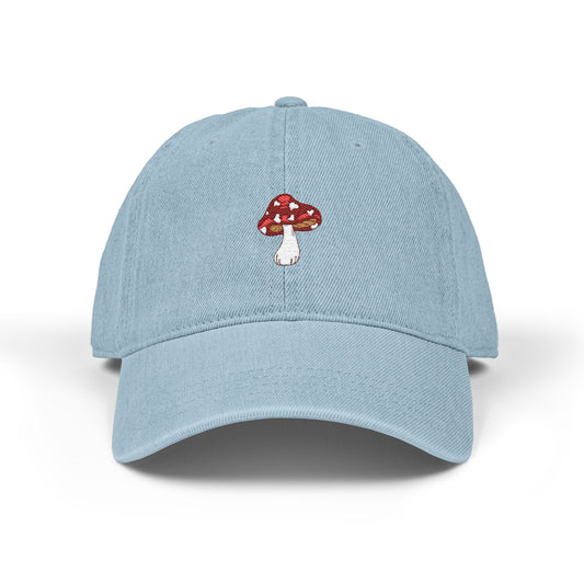 Denim Embroidered Mushroom Hat