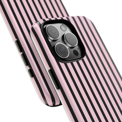 Striped Pink and Black Tough Phone Case