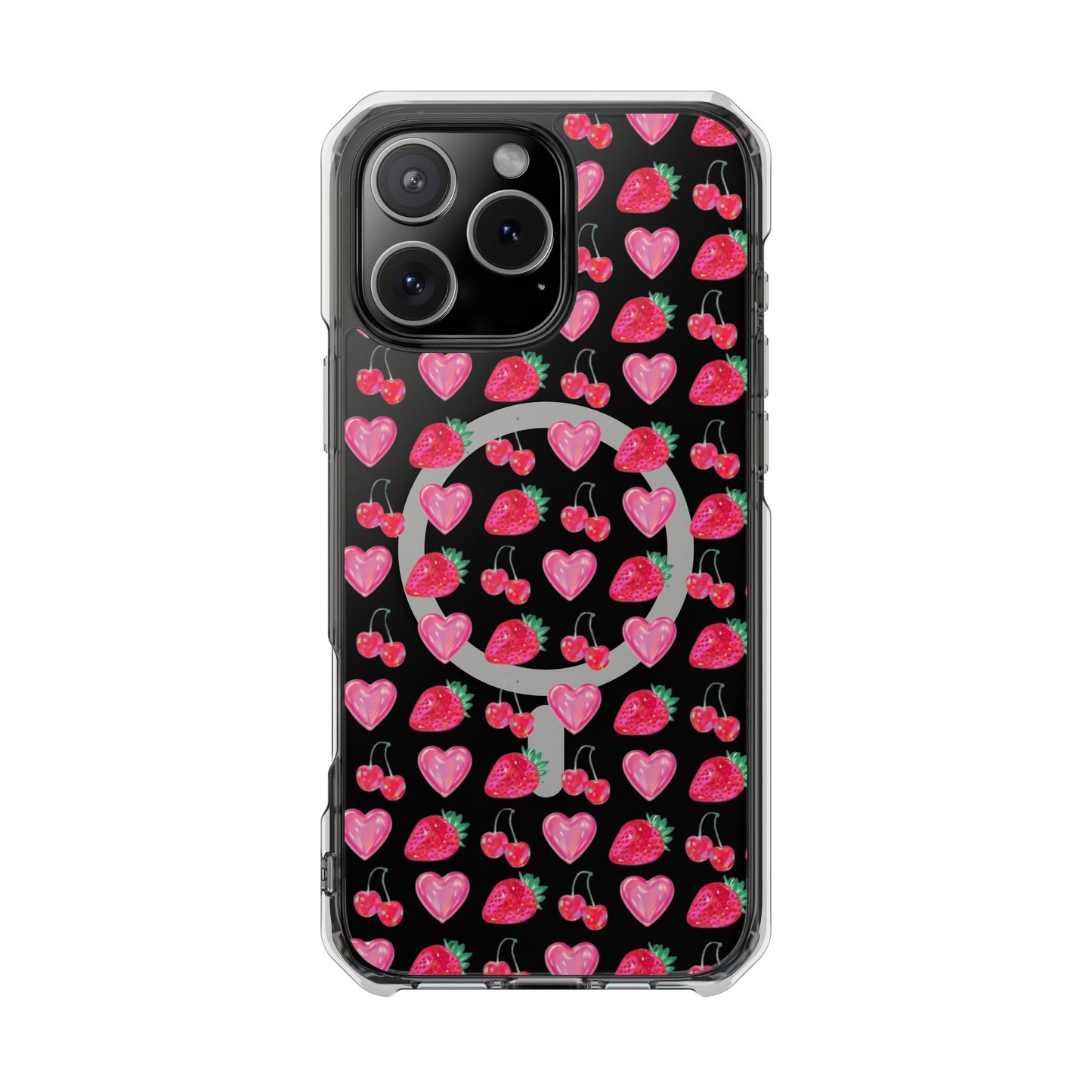 Cute Strawberry Heart Clear Magnetic Impact Case