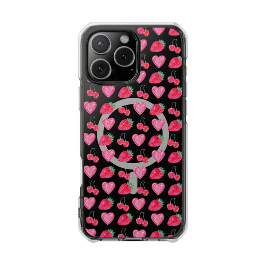 Cute Strawberry Heart Clear Magnetic Impact Case