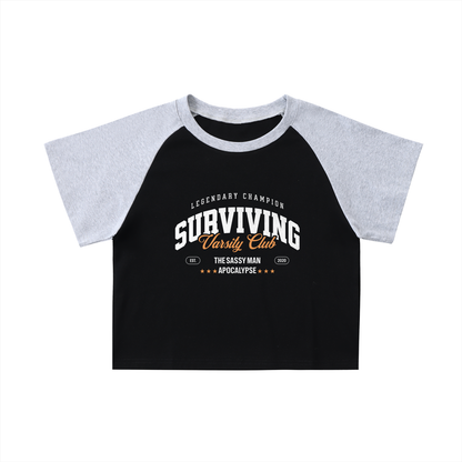 Sassy Man Apocalypse Color-Blocked Raglan Sleeve Crop Top