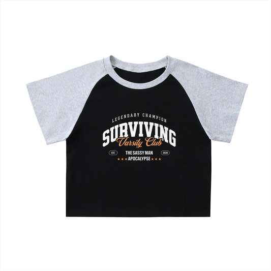 Sassy Man Apocalypse Color-Blocked Raglan Sleeve Crop Top