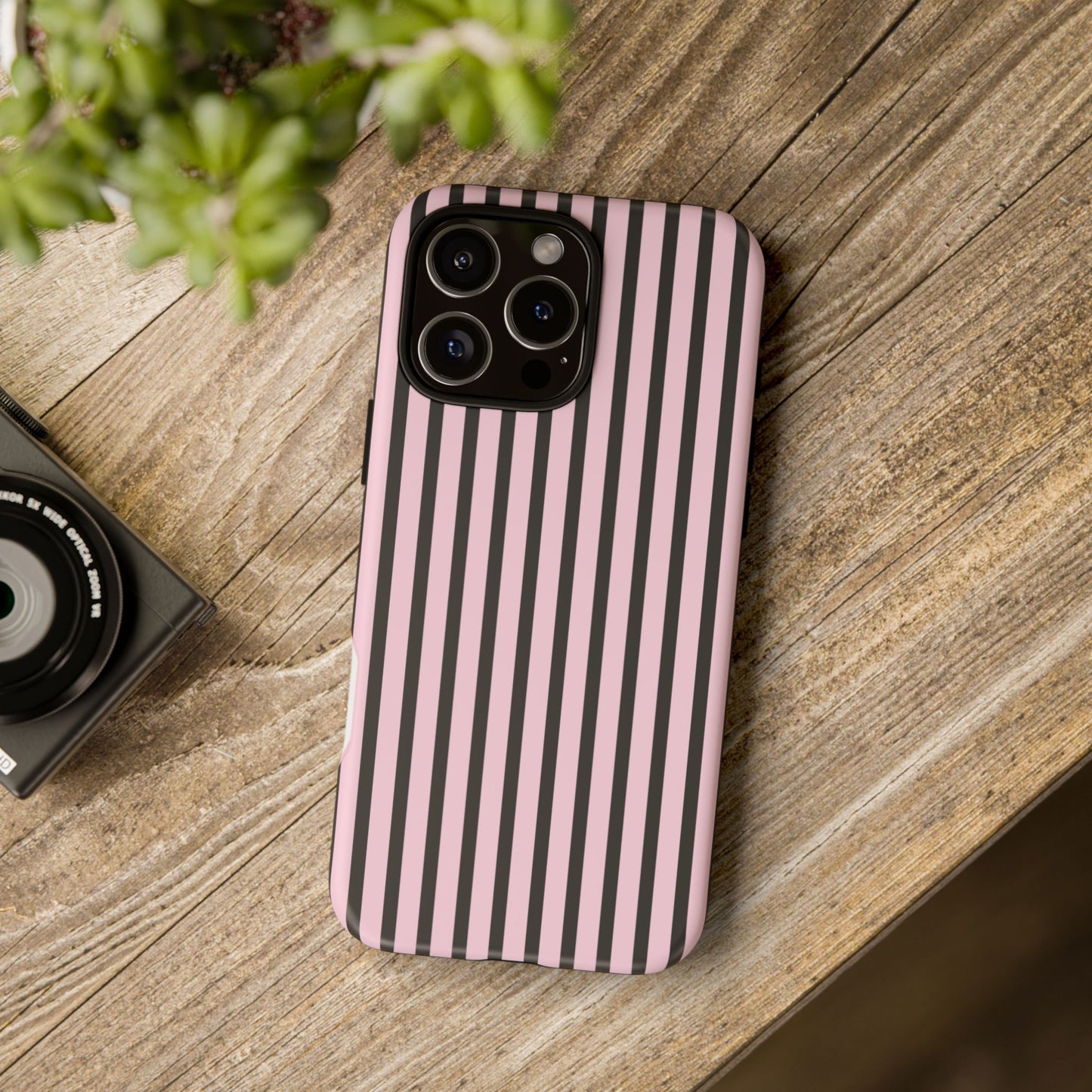 Striped Pink and Black Tough Phone Case