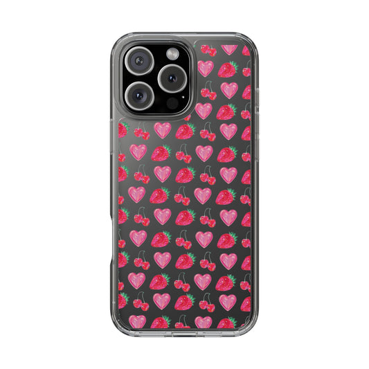 Cute Strawberry Heart Clear Phone Case
