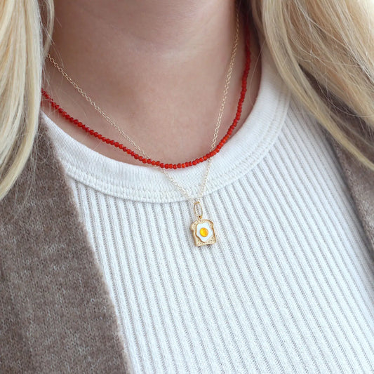 Egg on Toast Enamel Necklace